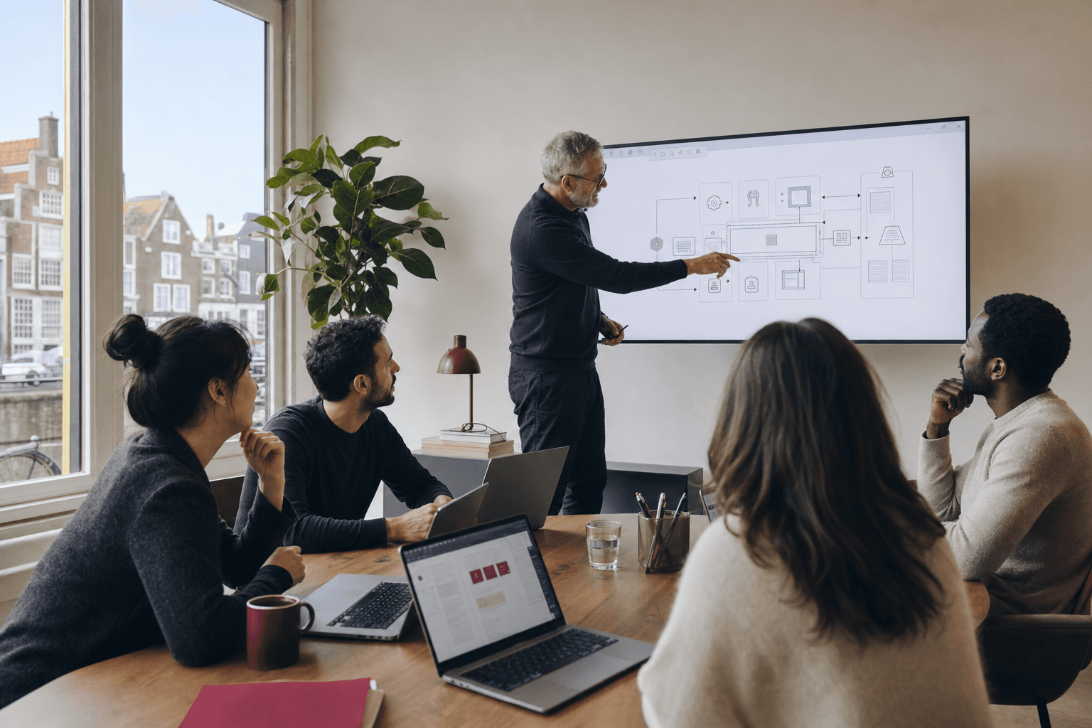 Developers learning software architecture in a small workshop in the Netherlands